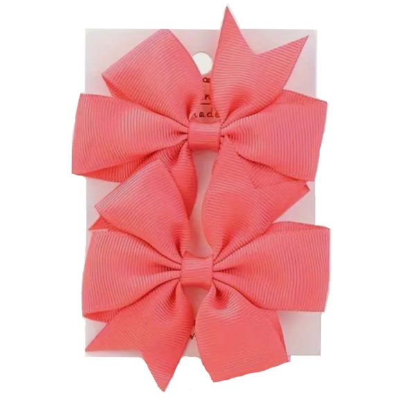 2 Piece Textured Ribbon Hair Bow Bowknot Alligator Clips Coral Color 3.15" New - Picture 1 of 4